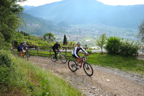 Riva-MTB-Marathon - Alex kraxelt und kraxelt, im Hintergrund Arco und die Burg von Arco