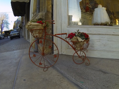 Ein kleines Fahrrad oder ein großer Blumenständer