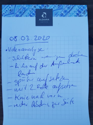 Experts Inline Camp 2020 - Meine Notizen: Verbesserungsvorschläge zu meiner Technik von Sabrina - wer kann das entziffern?